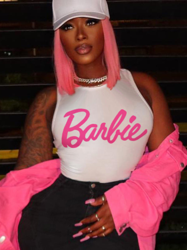 Barbie printed sleeveless sexy vest tank top