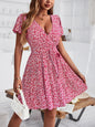 Leisure holiday wrapped chest floral temperament dress