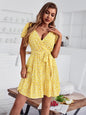 Leisure holiday wrapped chest floral temperament dress