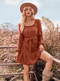 Women's U-neck narrow waist long sleeve trendy dress