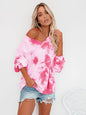 V-neck tie-dye print sexy long-sleeved women's knitted top