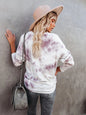 Tie-dye round neck long-sleeved casual loose women's knitted top