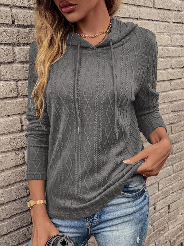 women's long sleeve hooded pullover knitwear top