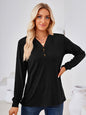 New Solid Color V Neck Button Loose Long Sleeve T-Shirt Top