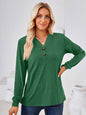 New Solid Color V Neck Button Loose Long Sleeve T-Shirt Top