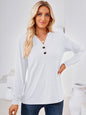 New Solid Color V Neck Button Loose Long Sleeve T-Shirt Top