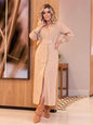 Temperament lapel collar long sleeve waist slit long dress