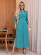 Temperament lapel collar long sleeve waist slit long dress