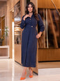 Temperament lapel collar long sleeve waist slit long dress