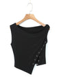 Spice Girl Sexy Slanted Shoulder Snap Button Irregular Design Casual Top Vest