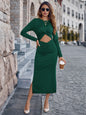 Casual round neck slim fit hollow solid color long dress