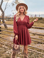 Stretch elastic waist long sleeve slim fit dress