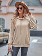 High collar drawstring patchwork loose sweatshirt