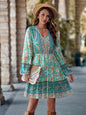 Women's V-neck printed waist long-sleeved dress