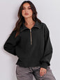 Women's Loose Zipper Neck Long Sleeve Sweatshirt Top