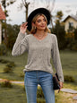 V-neck brushed pit top long-sleeved T-shirt