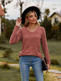 V-neck brushed pit top long-sleeved T-shirt