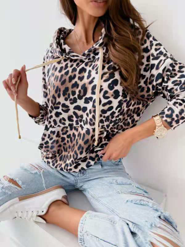 Women's Leopard and Floral Print Hoodie