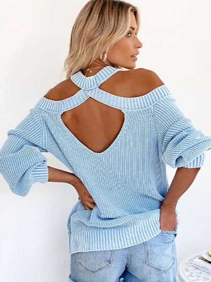 Women's plus size sexy off-shoulder sweater knitted sweater