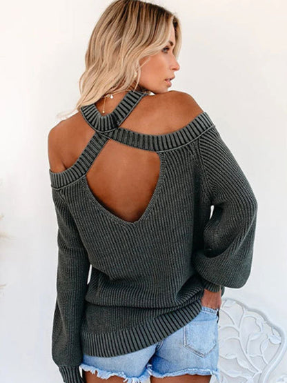 Women's plus size sexy off-shoulder sweater knitted sweater