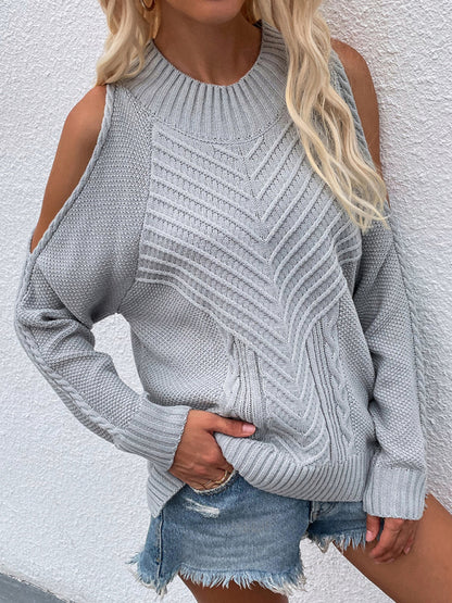 Women's Long Sleeve Thick Knitted Round Neck Twist Rope Sweater