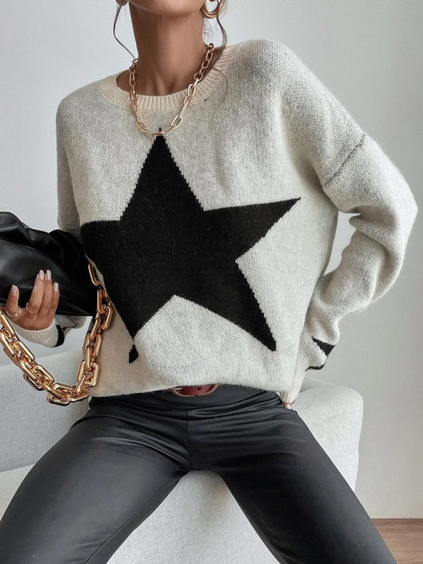 Women's Pullover Round Neck Star Thread Sweater