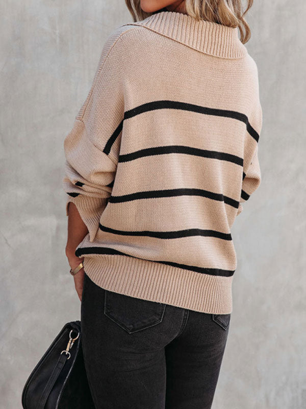 Women's striped long sleeve casual top pullover sweater