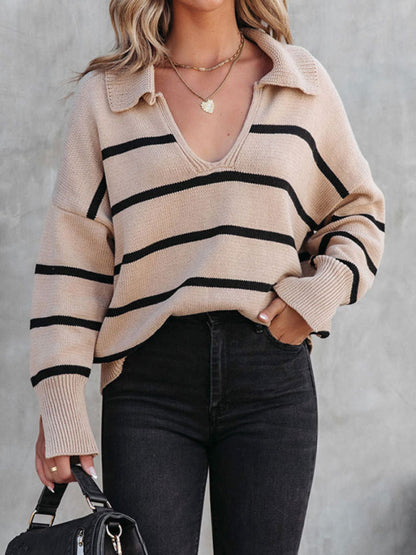 Women's striped long sleeve casual top pullover sweater