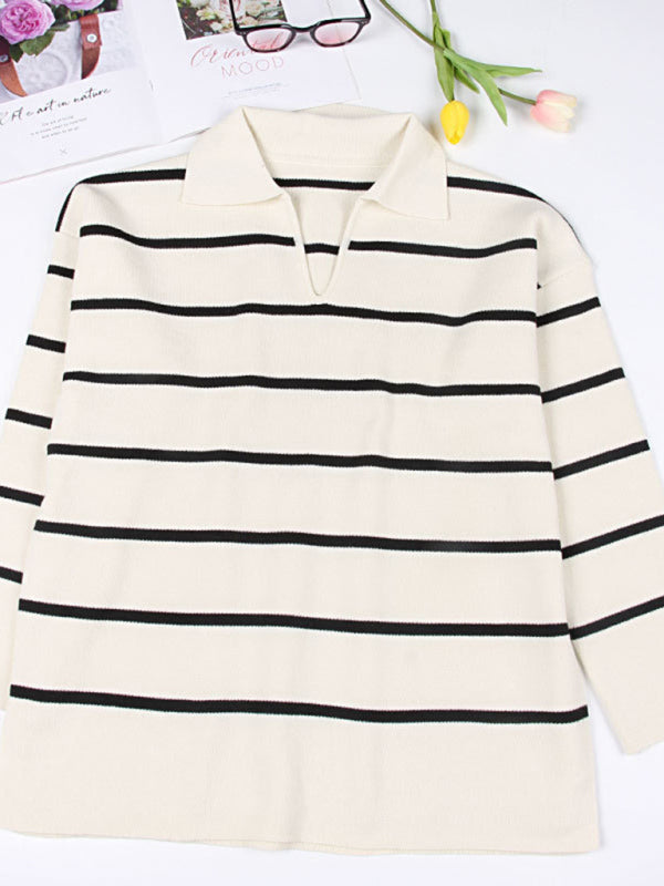 Women's striped long sleeve casual top pullover sweater