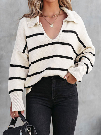 Women's striped long sleeve casual top pullover sweater