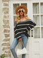 Women's loose striped off-shoulder long-sleeved pullover sweater