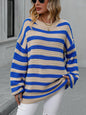 Women's loose striped round neck long sleeve pullover sweater