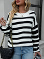 Women's loose striped round neck long sleeve pullover sweater