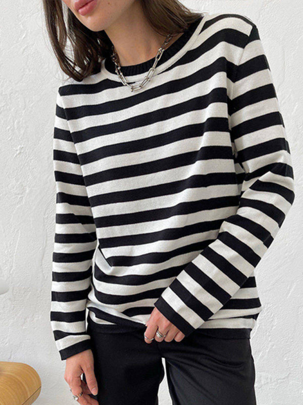 Women's loose striped round neck long sleeve pullover sweater