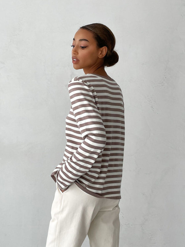 Women's loose striped round neck long sleeve pullover sweater