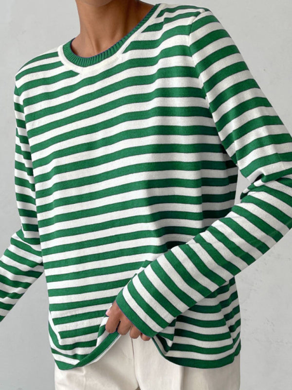 Women's loose striped round neck long sleeve pullover sweater