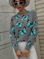 Women's Loose Round Neck Long Sleeve Butterfly Sweater