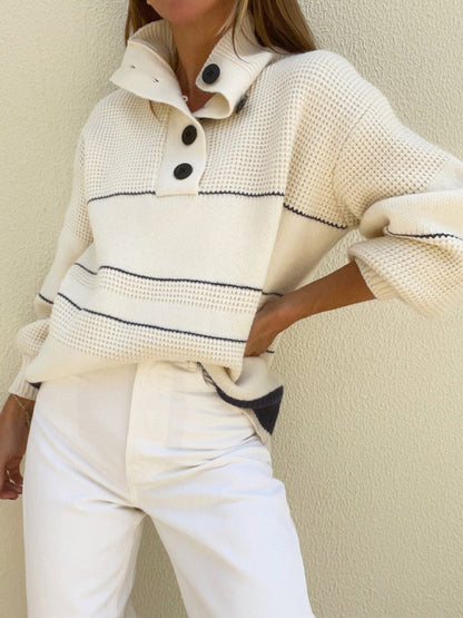 Women's high-end striped loose outer sweater