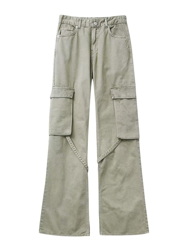 Women's new mid-waist solid color overalls
