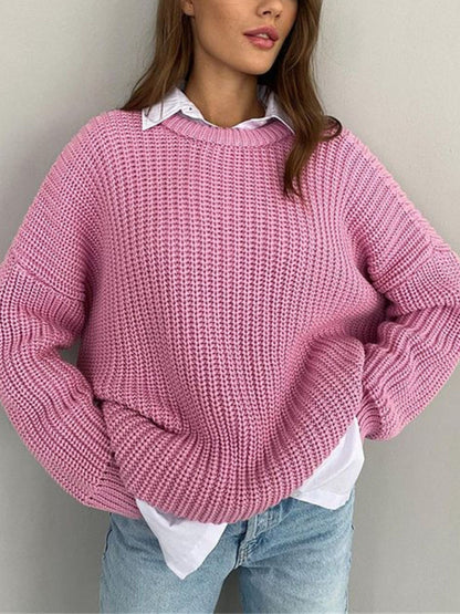 Women's casual round neck loose long sleeve sweater