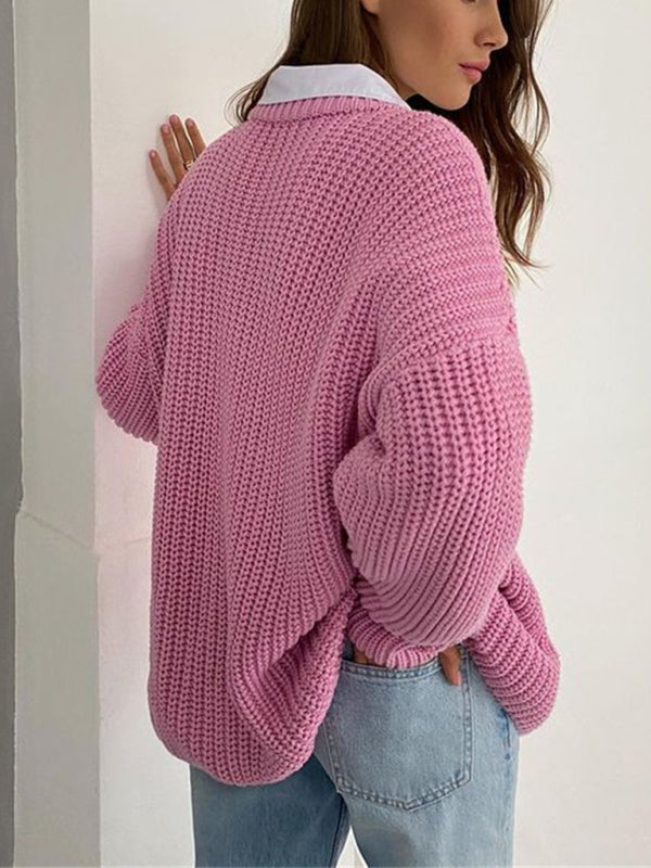 Women's casual round neck loose long sleeve sweater
