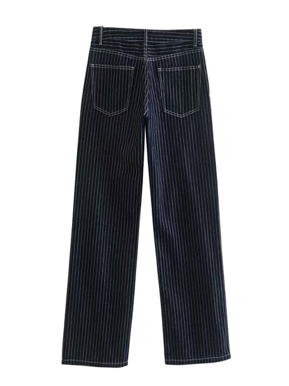 Women's High Waist Striped Casual Jeans