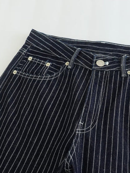 Women's High Waist Striped Casual Jeans