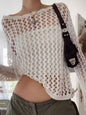 Women's loose see-through mesh long-sleeved knitted top