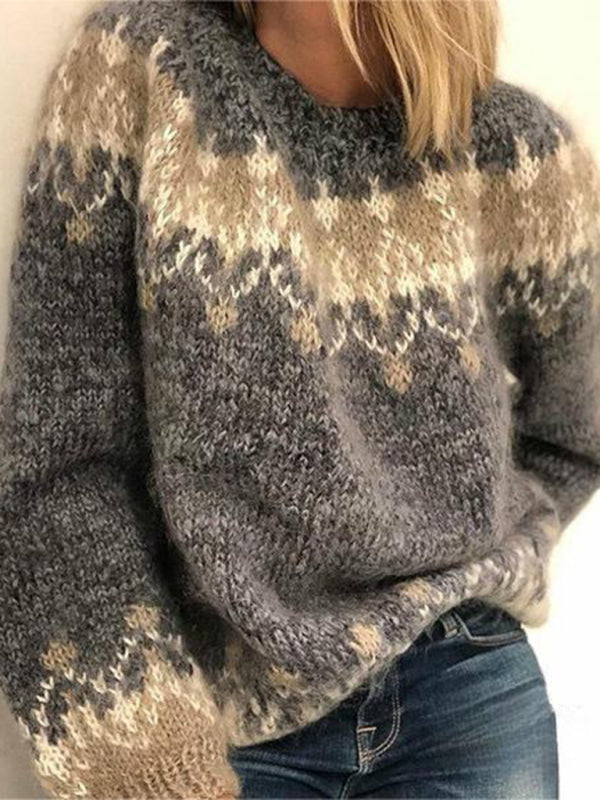 Women's casual loose mohair jacquard sweater