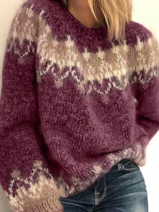 Women's casual loose mohair jacquard sweater