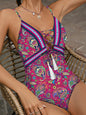 New deep V strappy one-piece swimsuit cashew flower print triangle one-piece swimsuit