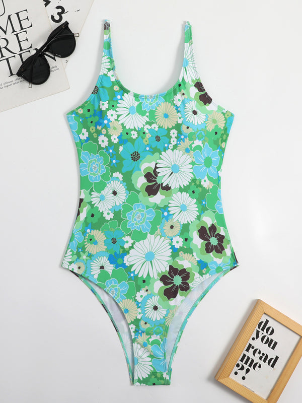 New swimwear sexy printed backless one-piece triangle swimsuit