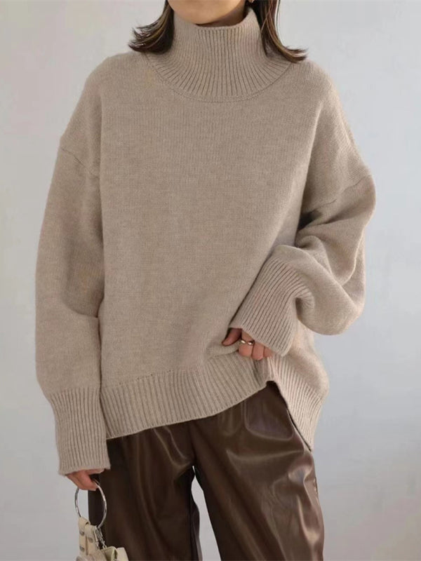 Women's loose pullover turtleneck sweater top