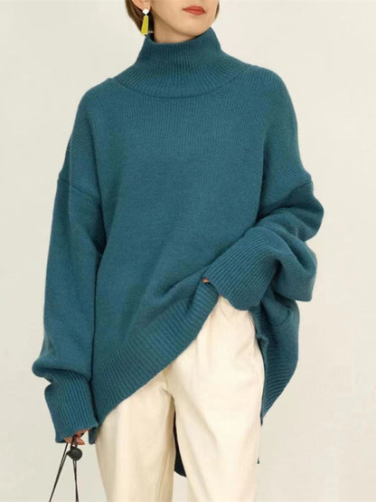 Women's loose pullover turtleneck sweater top